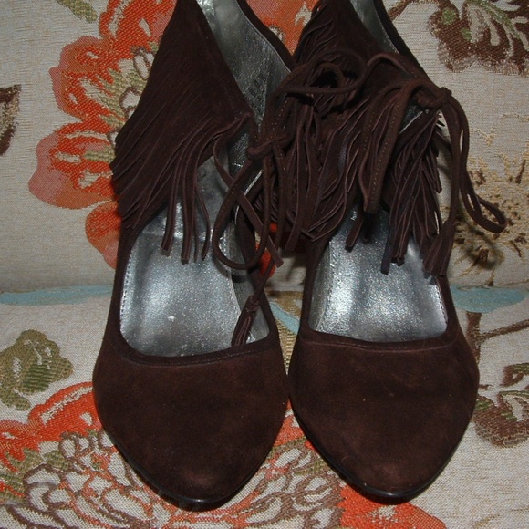 Suede Fringe Shoes Calvin Klein suede heels - Picture 3 of 8